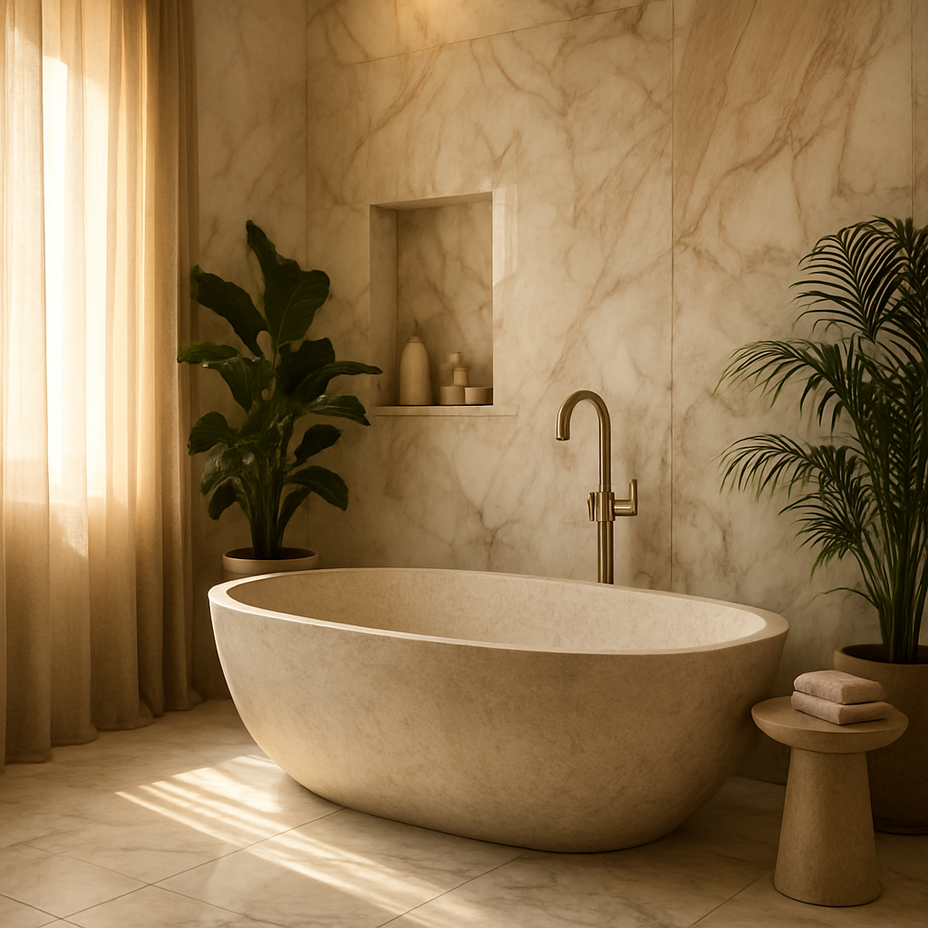 Marble bathroom with freestanding tub